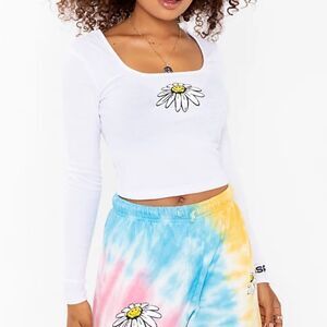 By Samii Ryan Daisy White Long Sleeve Crop Top Size Small